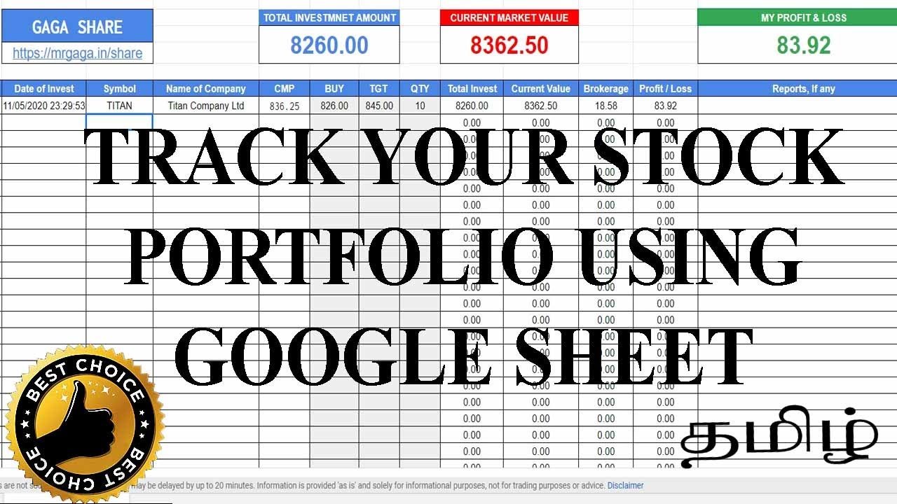 GAGA'S Equity Portfolio | Google Sheet | No Login | Tgt Price | Add Report | Brokerage | Free