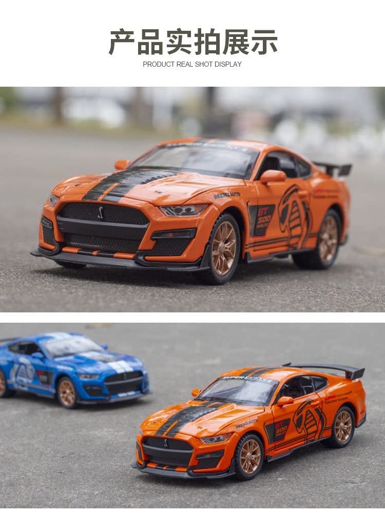 FEXXA 1:32 Scale Mustang Shelby GT500 Die-Cast Metal Car with Sport car Openable Doors Light and Sound,Pull Back Function Indoor Outdoor Toy for Kids (1:32 Mustang Shelby GT500-BLUE) - Image 3