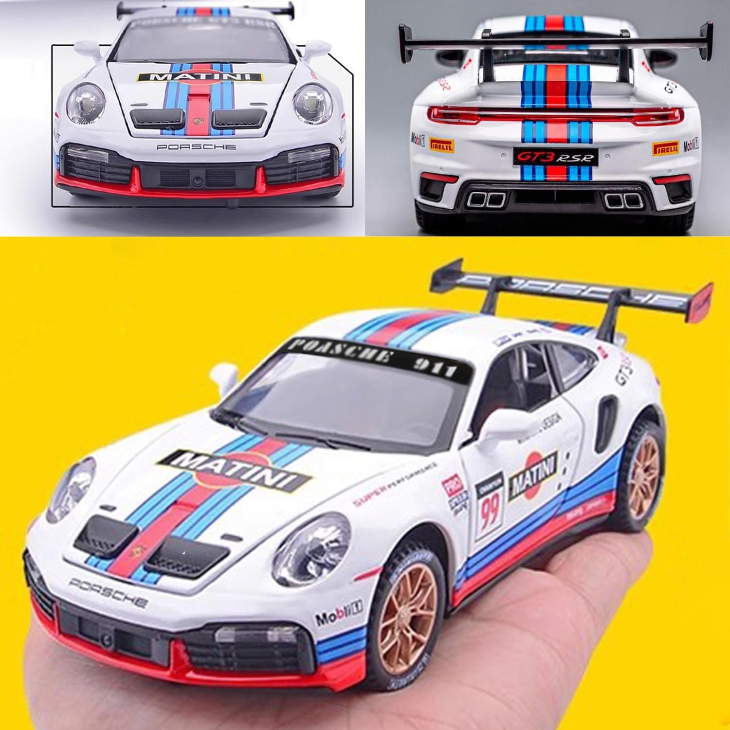 Sky Tech® Porsche 911 GT3 RS RSR Turbo S 1:32 Scale Model Car Exclusive Alloy Metal car Pull Back Die-cast Metal Toy car with Openable Doors Light Music Best Gifts Toys Kids【Colors as Per Stock】 - Image 3