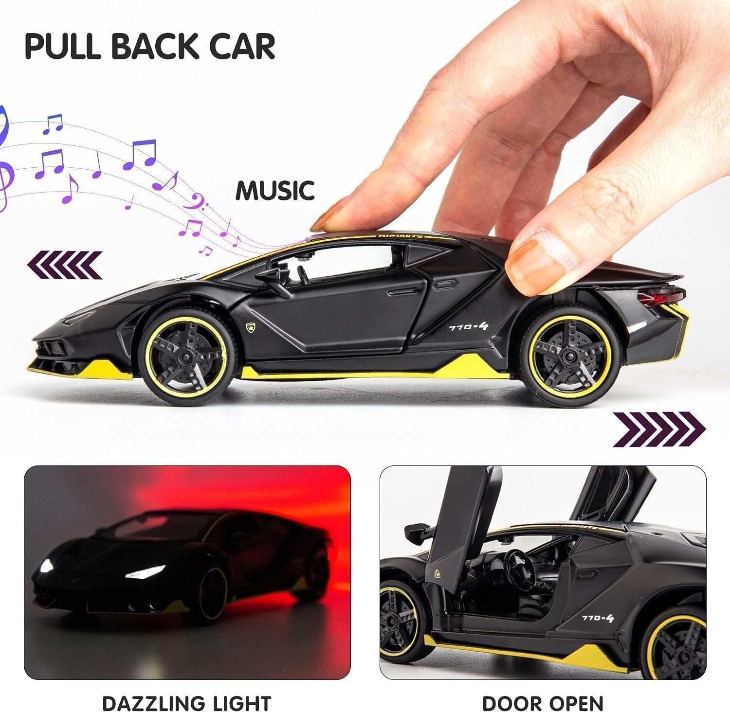 PRIME DEALS Lamborghini Toy Die-cast Metal Model Car Pull Back car Super car with Openable Doors with Sound and Light for Birthdays Gift Party Decorations Great for Kids Boys Girls 1:32 Scale - Image 3