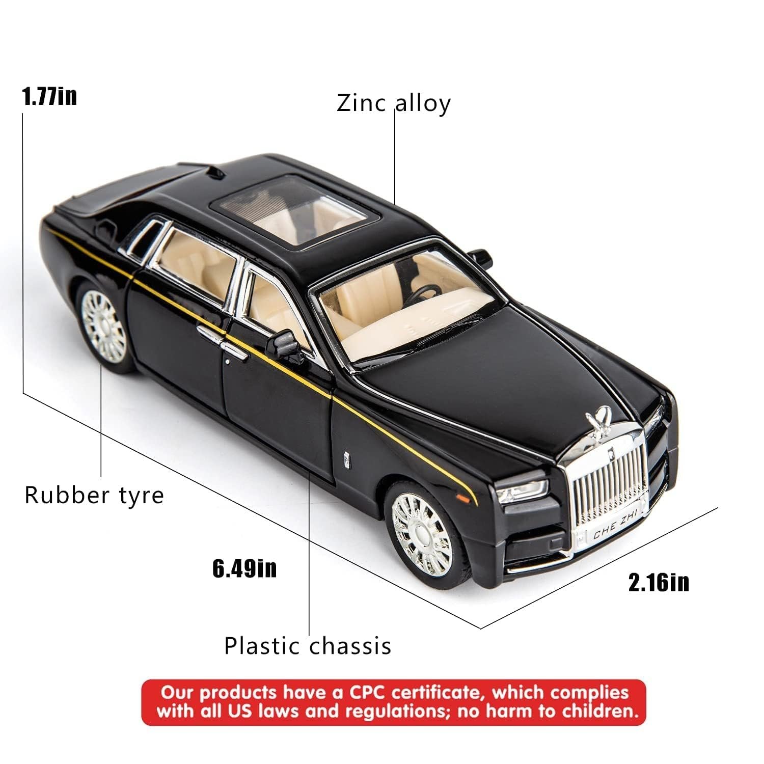 Sky Tech® Rolls Royce Phantom Model Car 1:32 Scale Exclusive Alloy Metal Pull Back Die-cast Car Toy with Openable Doors & Light Music Boys Toys for Kids (Phantom 1:32)【Colors as Per Stock】 - Image 6