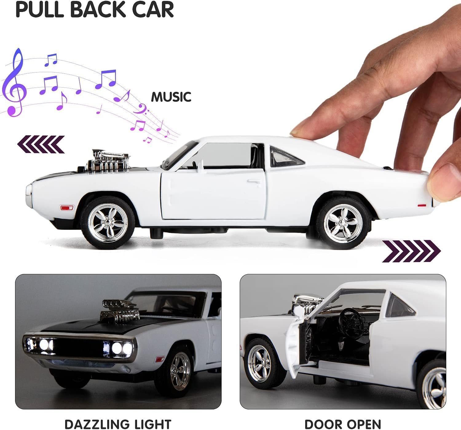 Sky Tech® Fast & Furious 7 Model Car Sports Car 1:32 Exclusive Alloy Metal Pull Back Die-cast Diecast Metal Pullback Toy with Openable Doors & Light Music Toys for Kids【Colors as Per Stock】 - Image 4