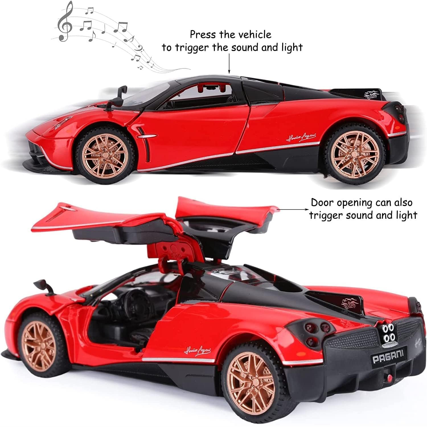 Sky Tech® Pagani Huayra 1:32 Model Car Exclusive Alloy Metal Pull Back Die-cast Car Diecast Metal Toy car with Openable Doors & Light Music Best Gifts Toys Kids【Colors as Per Stock】 - Image 5