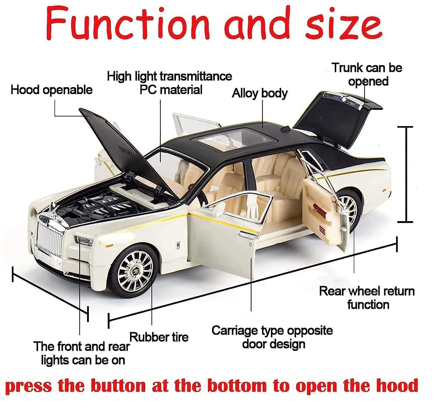 Sky Tech® Rolls Royce Phantom Model Car 1:32 Scale Exclusive Alloy Metal Pull Back Die-cast Car Toy with Openable Doors & Light Music Boys Toys for Kids (Phantom 1:32)【Colors as Per Stock】 - Image 4