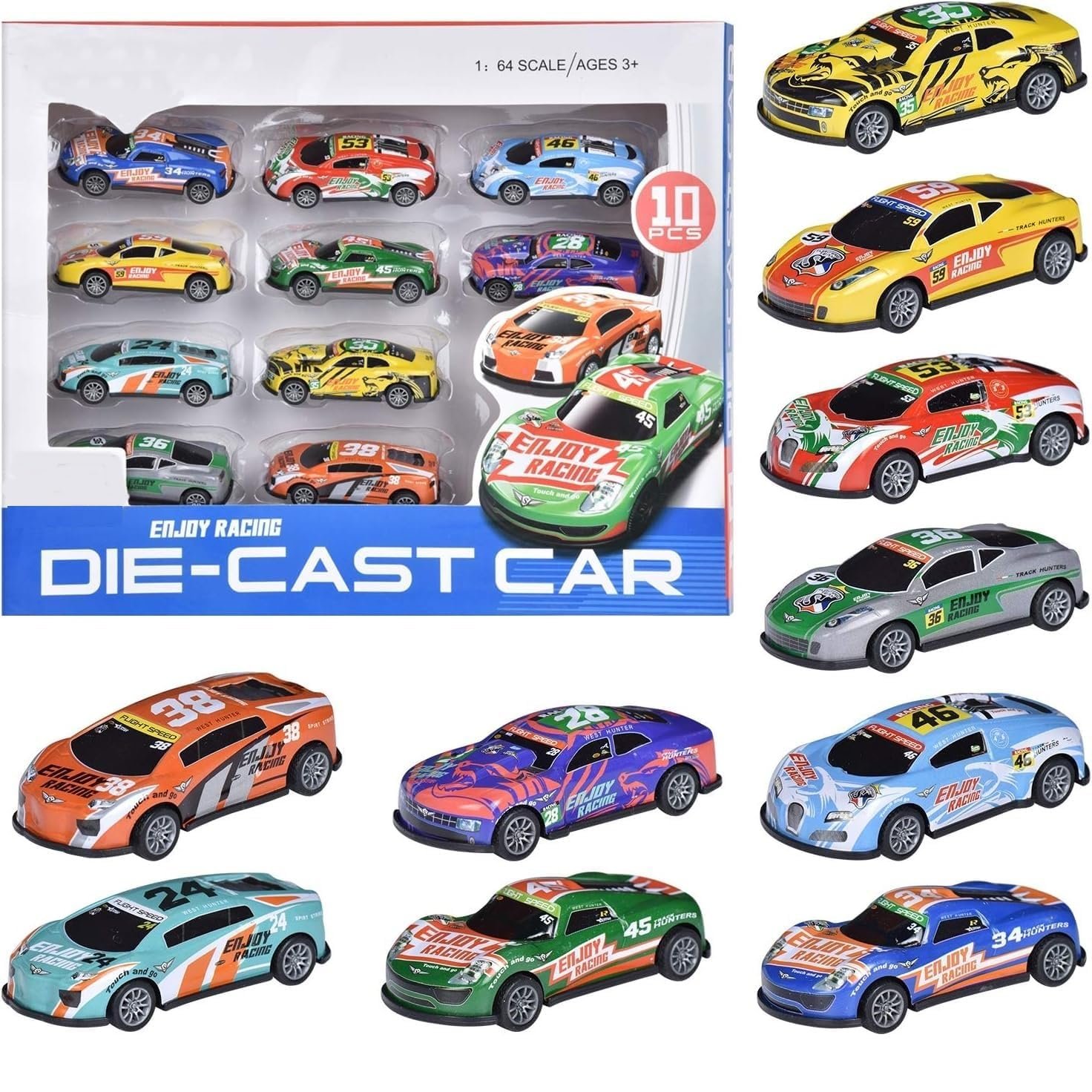 Amitasha 10 Unbreakable Racing Mini Diecast Car Models Set for Kids Pull Back Vehicles Metal Alloy Car Play Set for Kids, Unique Toys, Best Birthday Gift, Diwali Gift, Khilona for Boys(Racing Cars) - Image 2