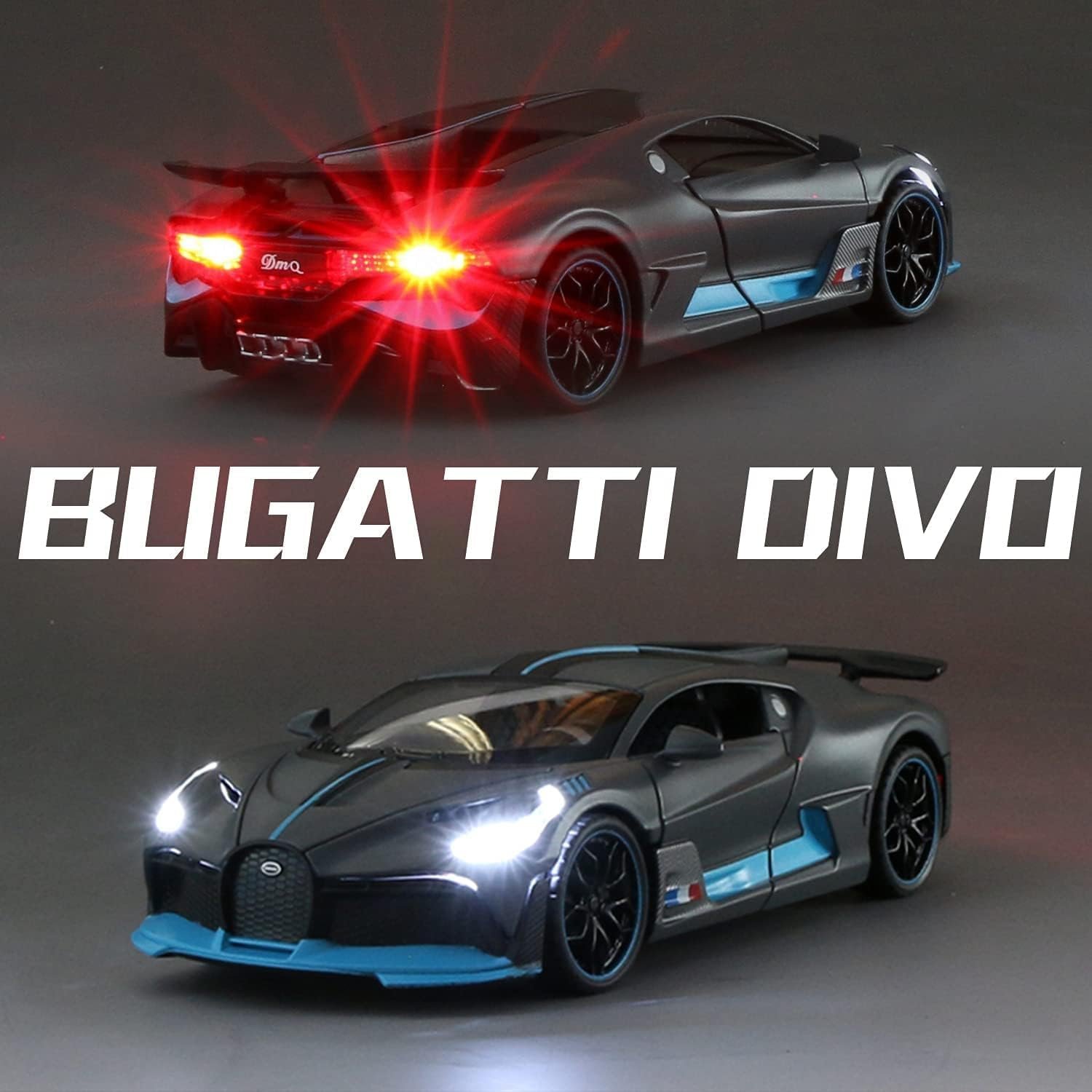 PRIME DEALS 1:32 Bugatti Divo Exclusive Alloy Metal Pull Back Die-cast Car Diecast Metal Pullback Toy car with Openable Doors Hood & Light, Music Decorative Mini Vehicles Gifts for Kids (Grey) - Image 5
