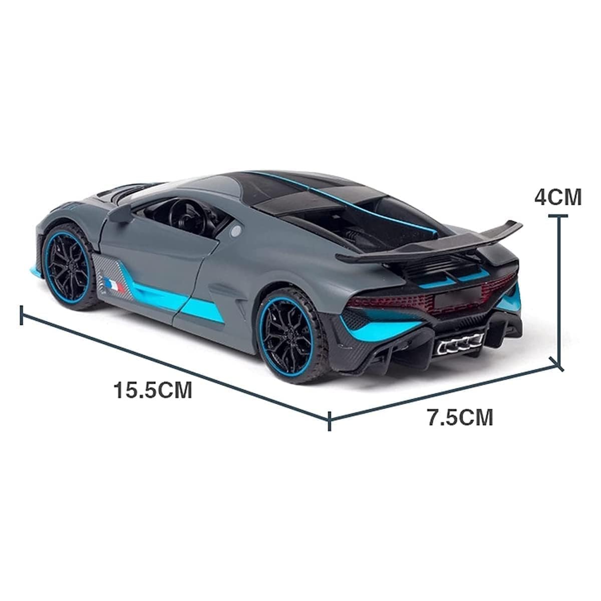 PRIME DEALS 1:32 Bugatti Divo Exclusive Alloy Metal Pull Back Die-cast Car Diecast Metal Pullback Toy car with Openable Doors Hood & Light, Music Decorative Mini Vehicles Gifts for Kids (Grey) - Image 4