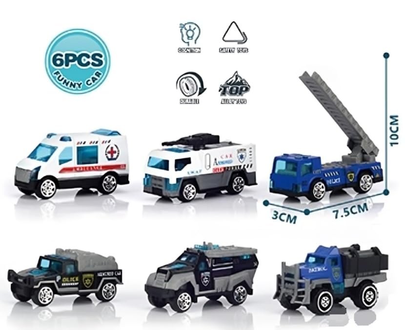 Galaxy Hi-Tech Police Alloy Vehicle Model Metal Cars 6 Pcs Vehicles, Car Play Set for Toddlers,Boys Die-Cast Car Set, Birthday Decorations Gift Movie Vehicle Racing for Kids, Multicolour - Image 5