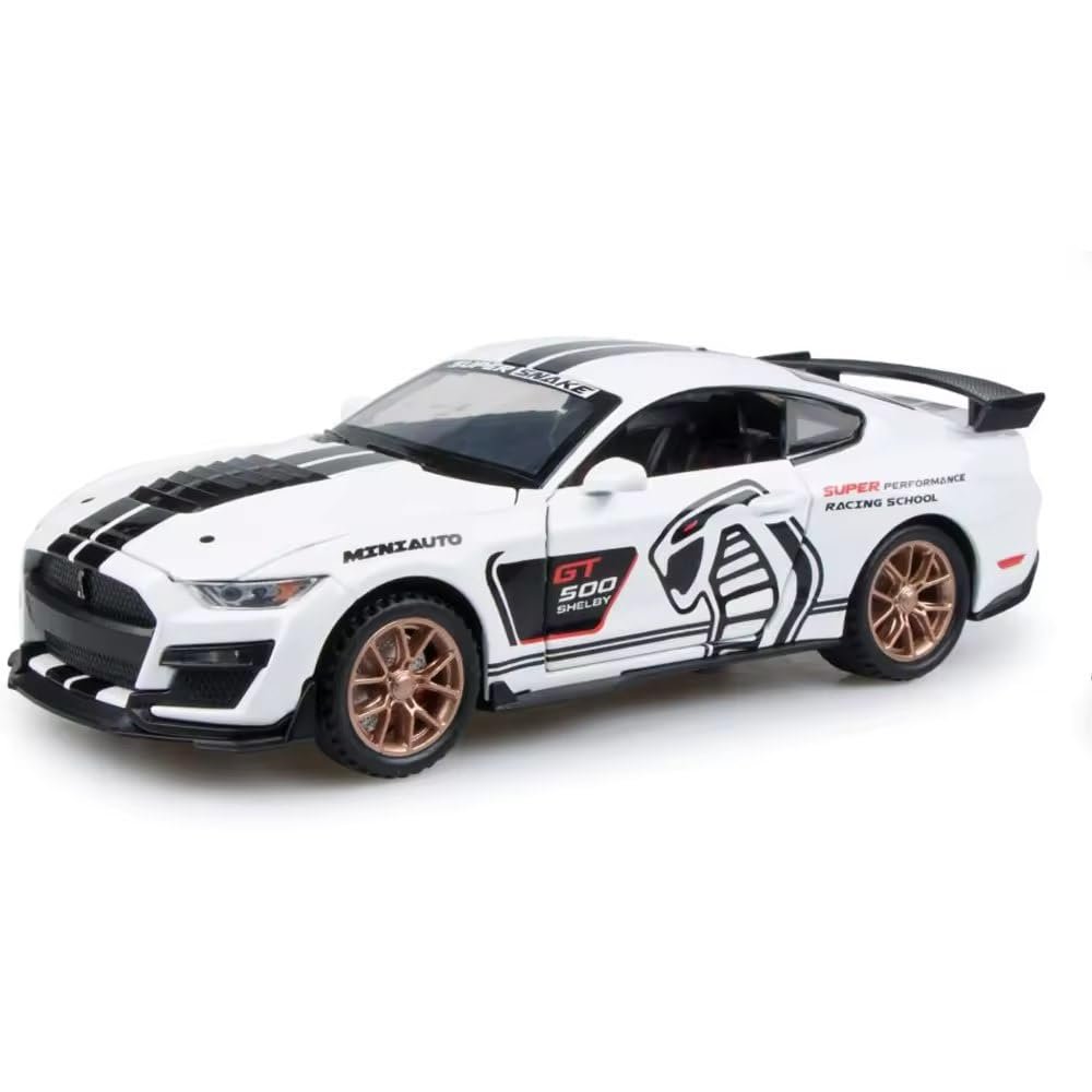 FEXXA 1:32 Scale Mustang Shelby GT500 Die-Cast Metal Car with Sport car Openable Doors Light and Sound,Pull Back Function Indoor Outdoor Toy for Kids (1:32 Mustang Shelby GT500-WHITE) - Image 2