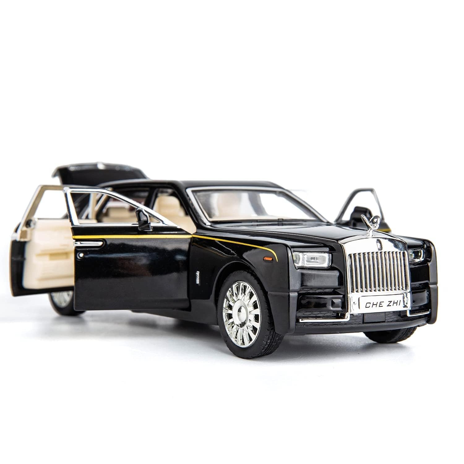 Okean Exclusive Alloy Metal Pull Back Die-cast Car 1:32 Roll Royce Phantom Diecast Metal Pullback Toy car with Openable Doors & Light, Music Boys Gifts Toys for Kids【 Black 】 - Image 2