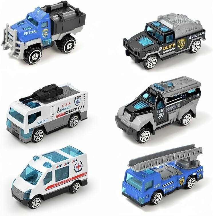 Galaxy Hi-Tech Police Alloy Vehicle Model Metal Cars 6 Pcs Vehicles, Car Play Set for Toddlers,Boys Die-Cast Car Set, Birthday Decorations Gift Movie Vehicle Racing for Kids, Multicolour - Image 4