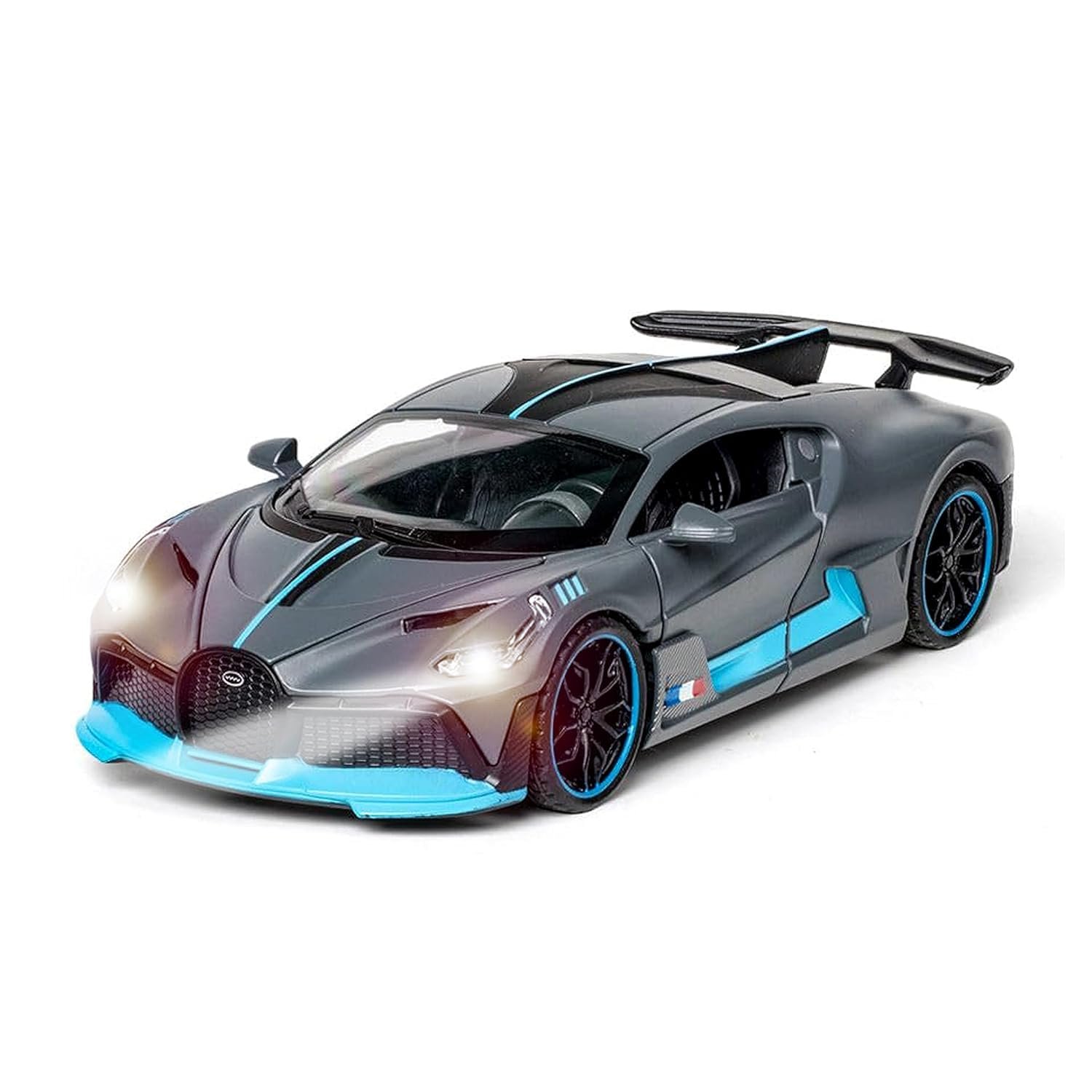 Brand Conquer 1:32 Bugatti Divo Metal Alloy Pull Back Car Diecast Electronic Toys with Openable Doors Lights and Music,Decorative,Mini Vehicles Toys for Kids,Young Peoples Gift (Gray) - Image 2