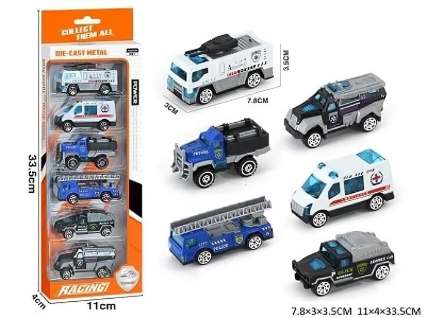 Galaxy Hi-Tech Police Alloy Vehicle Model Metal Cars 6 Pcs Vehicles, Car Play Set for Toddlers,Boys Die-Cast Car Set, Birthday Decorations Gift Movie Vehicle Racing for Kids, Multicolour - Image 7
