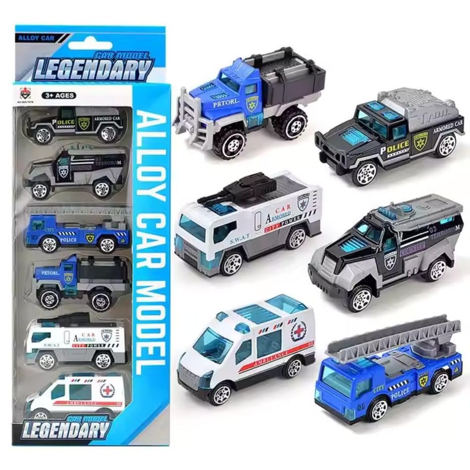 Galaxy Hi-Tech Police Alloy Vehicle Model Metal Cars 6 Pcs Vehicles, Car Play Set for Toddlers,Boys Die-Cast Car Set, Birthday Decorations Gift Movie Vehicle Racing for Kids, Multicolour - Image 2