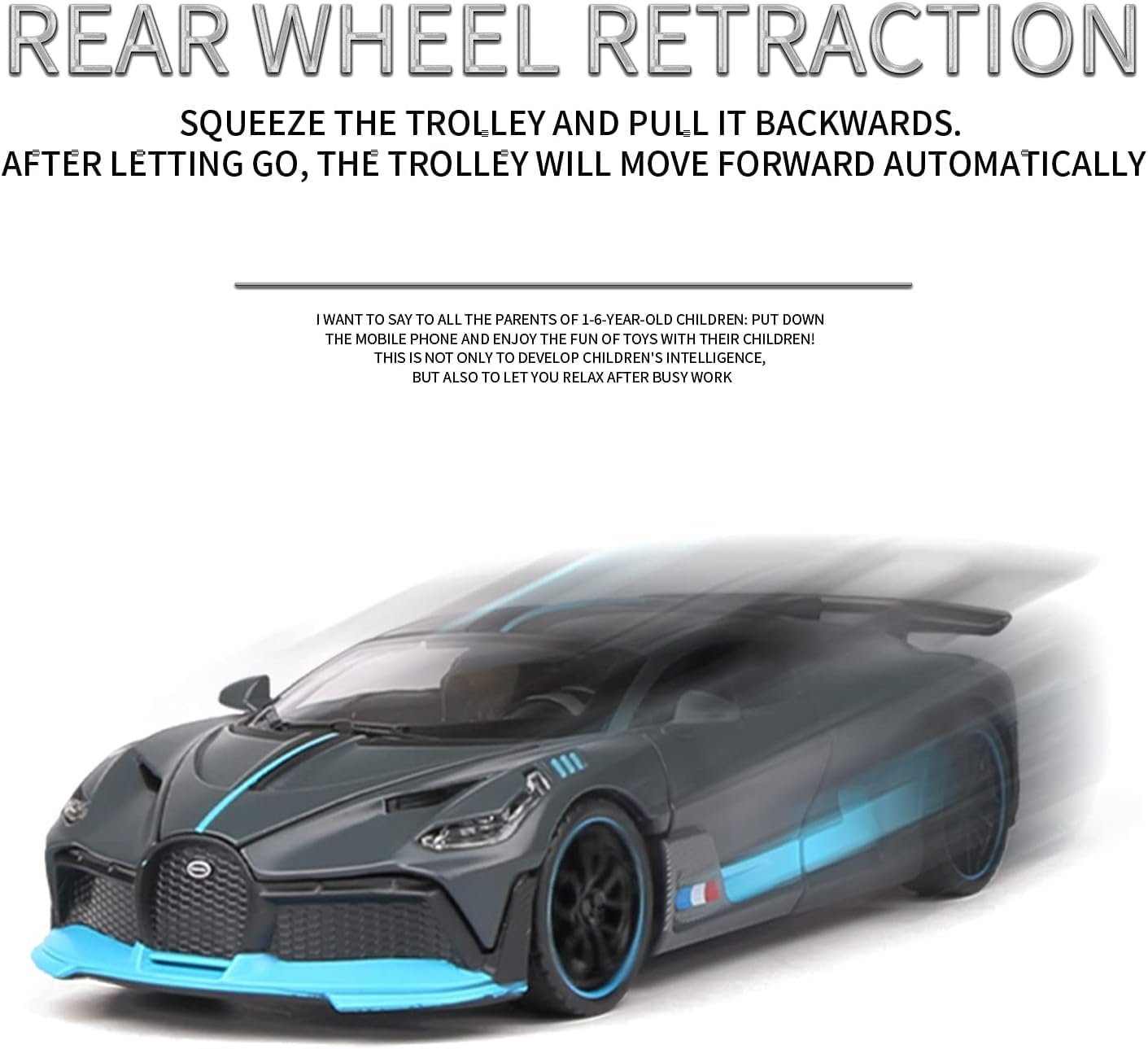 Brand Conquer 1:32 Bugatti Divo Metal Alloy Pull Back Car Diecast Electronic Toys with Openable Doors Lights and Music,Decorative,Mini Vehicles Toys for Kids,Young Peoples Gift (Gray) - Image 8