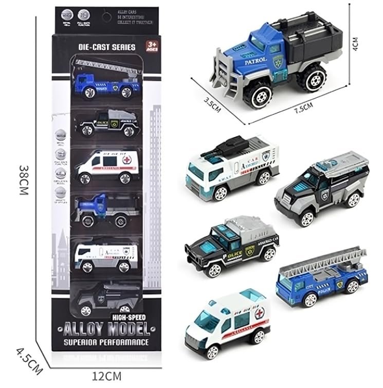 Galaxy Hi-Tech Police Alloy Vehicle Model Metal Cars 6 Pcs Vehicles, Car Play Set for Toddlers,Boys Die-Cast Car Set, Birthday Decorations Gift Movie Vehicle Racing for Kids, Multicolour - Image 6