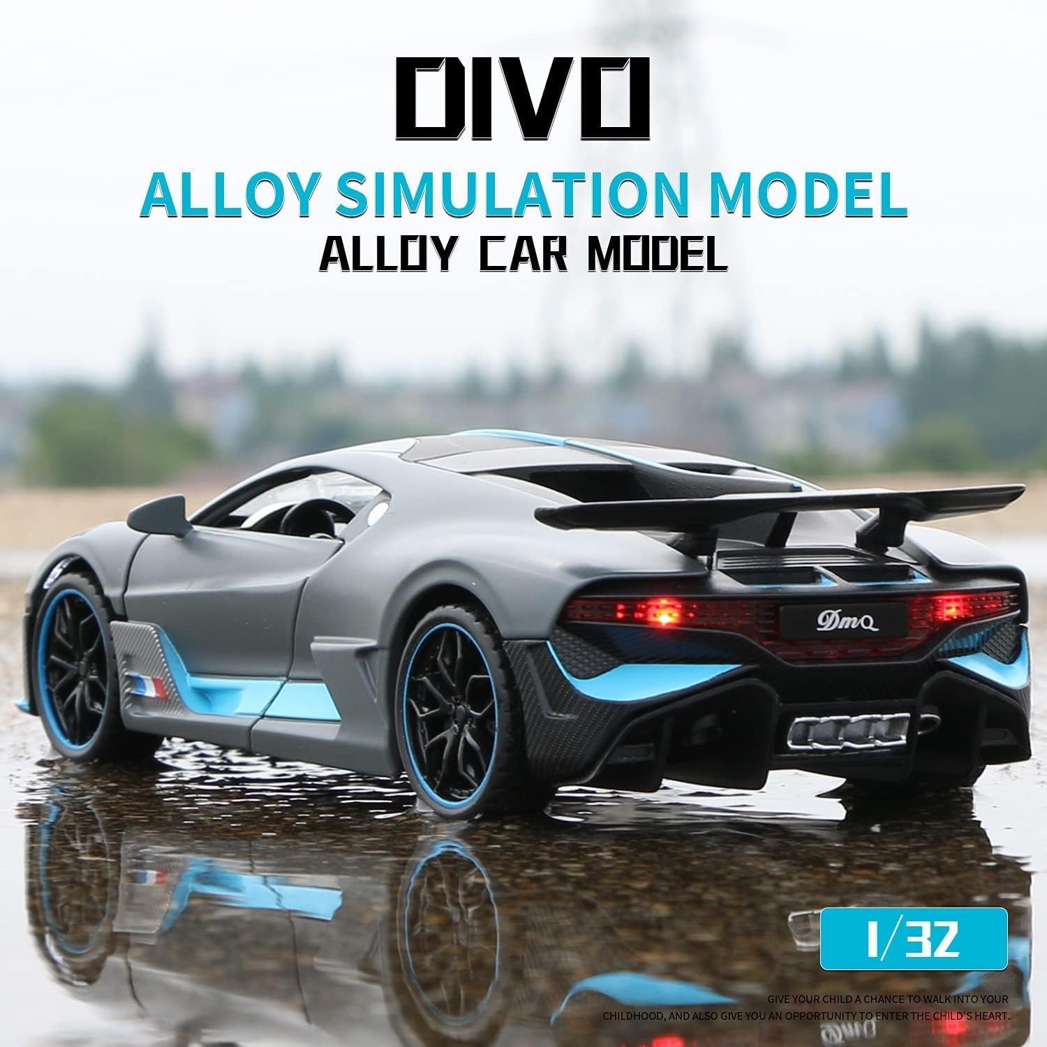 Brand Conquer 1:32 Bugatti Divo Metal Alloy Pull Back Car Diecast Electronic Toys with Openable Doors Lights and Music,Decorative,Mini Vehicles Toys for Kids,Young Peoples Gift (Gray) - Image 7