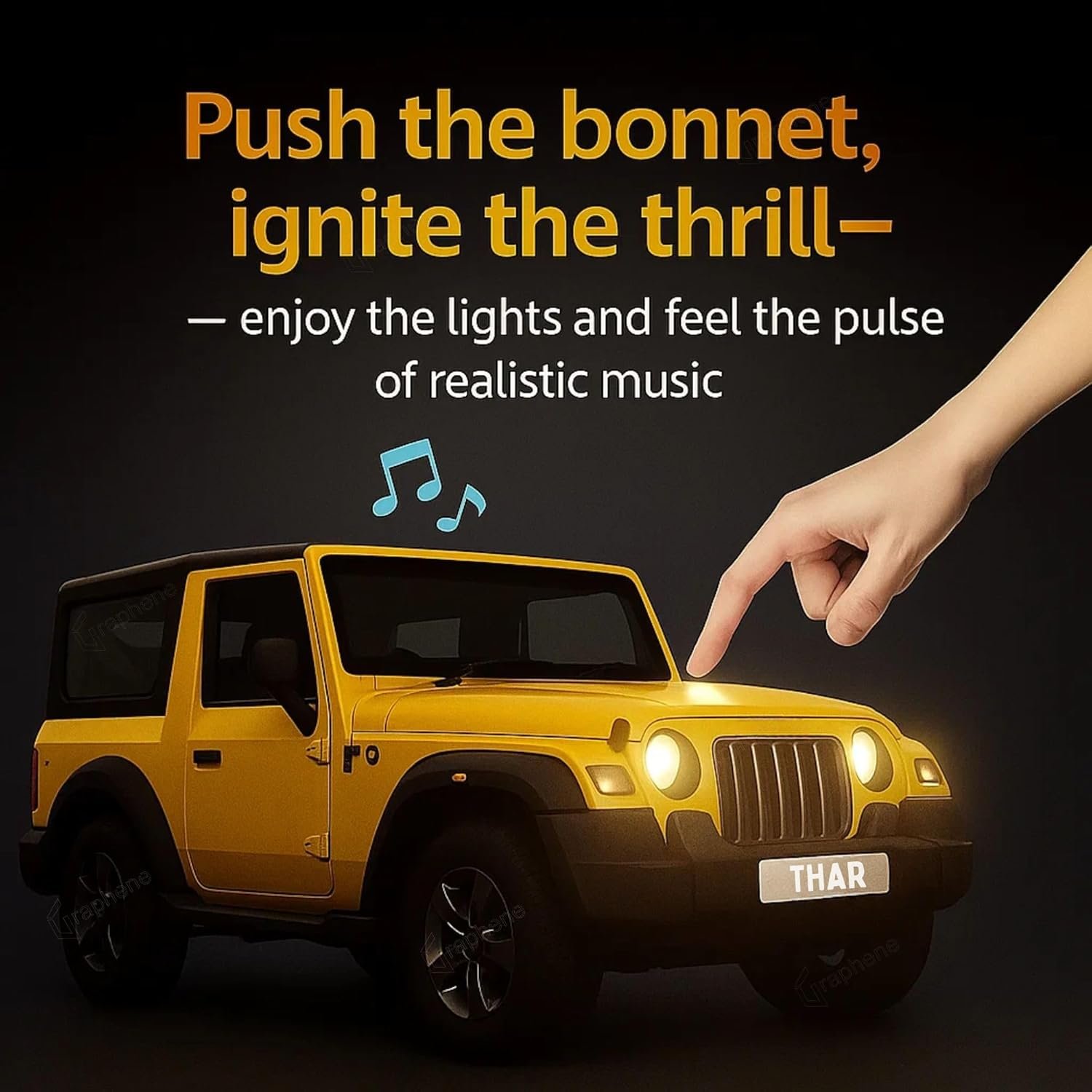 GRAPHENE 1:32 Scale DieCast Metal Pull-Back Action Openable Doors 4x4 Thar/Jeep Premium Car Toy with Lights and Music for Kids Realistic Miniature Model Gift 2+yrs Girls Boys Available - Image 6