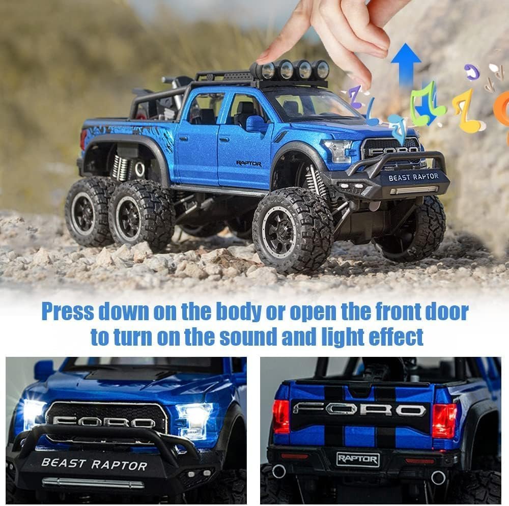 Kiddie Galaxia® Big Size Ford Raptor F150 Model Car 1:28 Scale Exclusive Alloy Metal Pull Back Die-cast Car Metal Pullback Toy car Openable Doors & Light Music Birthday Gift 【Colors as Per Stock】 - Image 6