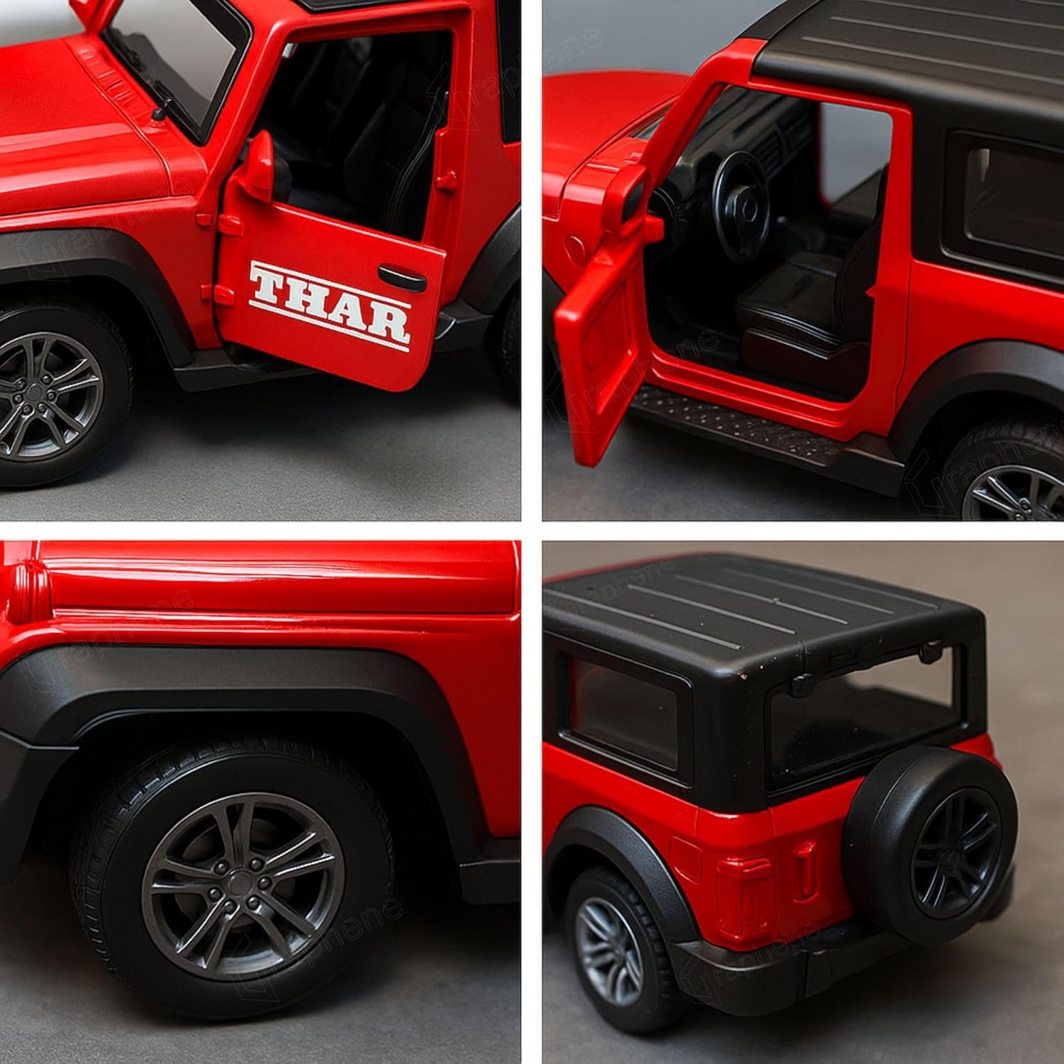GRAPHENE 1:32 Scale DieCast Metal Pull-Back Action Openable Doors 4x4 Thar/Jeep Premium Car Toy with Lights and Music for Kids Realistic Miniature Model Gift 2+yrs Girls Boys Available - Image 9