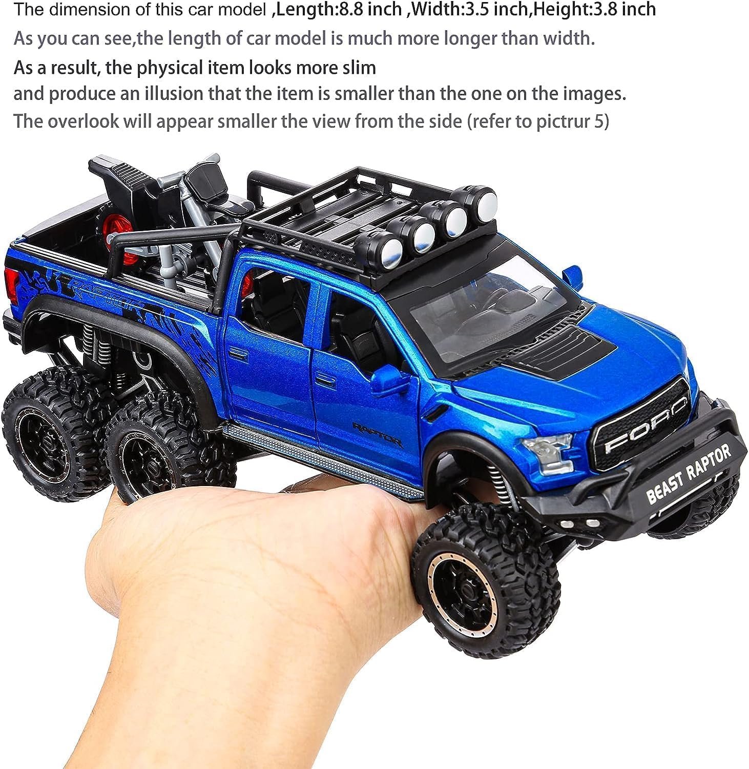 Kiddie Galaxia® Big Size Ford Raptor F150 Model Car 1:28 Scale Exclusive Alloy Metal Pull Back Die-cast Car Metal Pullback Toy car Openable Doors & Light Music Birthday Gift 【Colors as Per Stock】 - Image 4